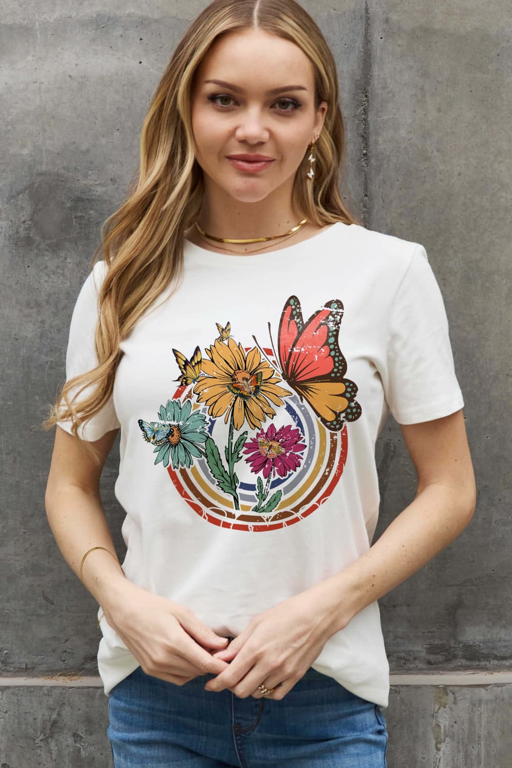 Simply Love Flower & Butterfly Graphic Cotton Tee