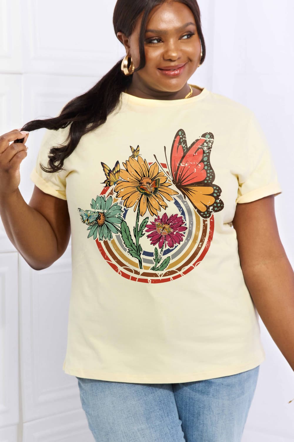 Simply Love Flower & Butterfly Graphic Cotton Tee