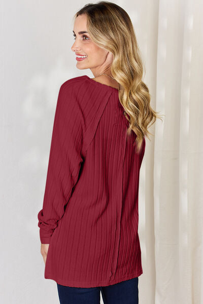 Basic Bae Ribbed Round Neck Slit T-Shirt