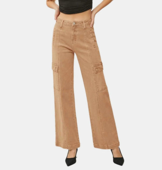 RISEN High Rise Wide Leg Cargo Jeans