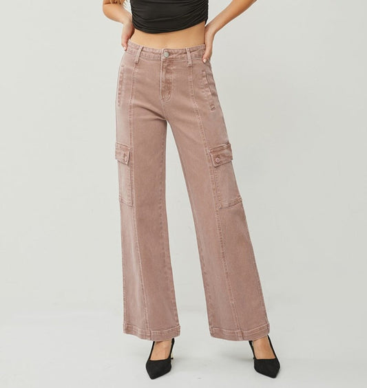 RISEN High Rise Wide Leg Cargo Jeans