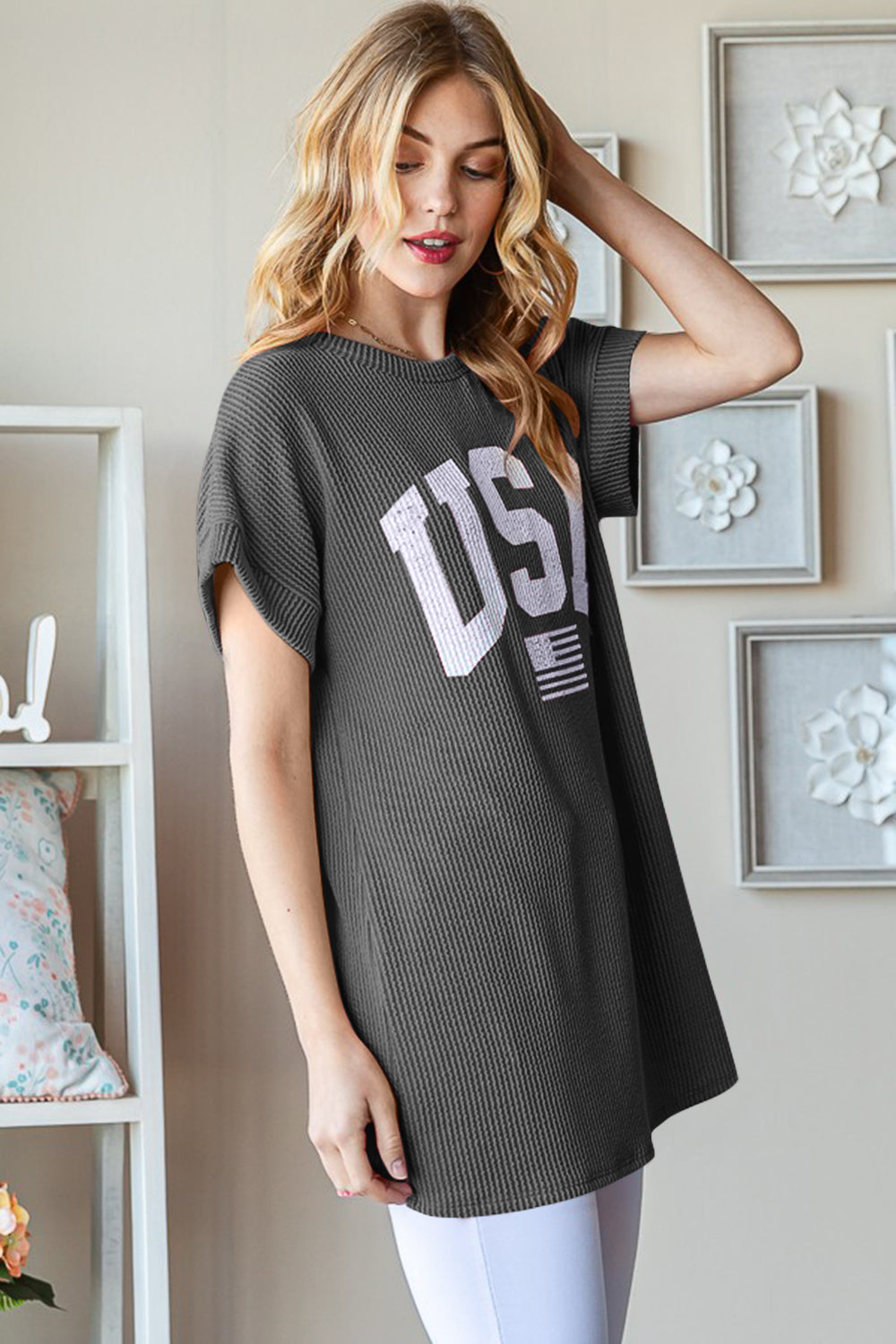 Heimish USA Graphic Short Sleeve Ribbed Top