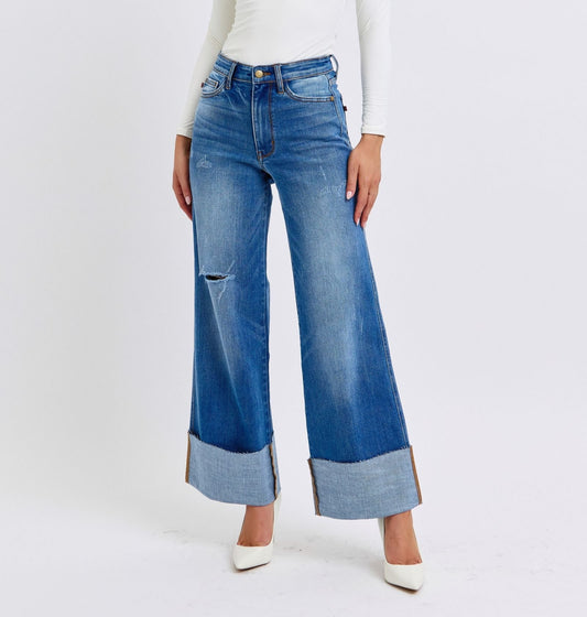 Judy Blue Distressed High Waist Wide Leg Jeans