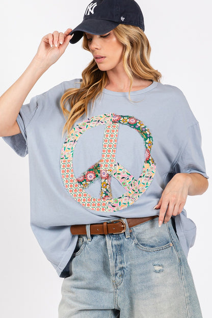 SAGE + FIG Peace Sign Round Neck Half Sleeve T-Shirt