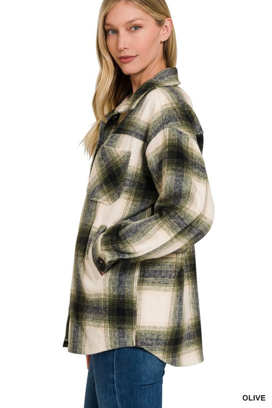 OVERSIZED YARN DYED PLAID LONGLINE SHACKET