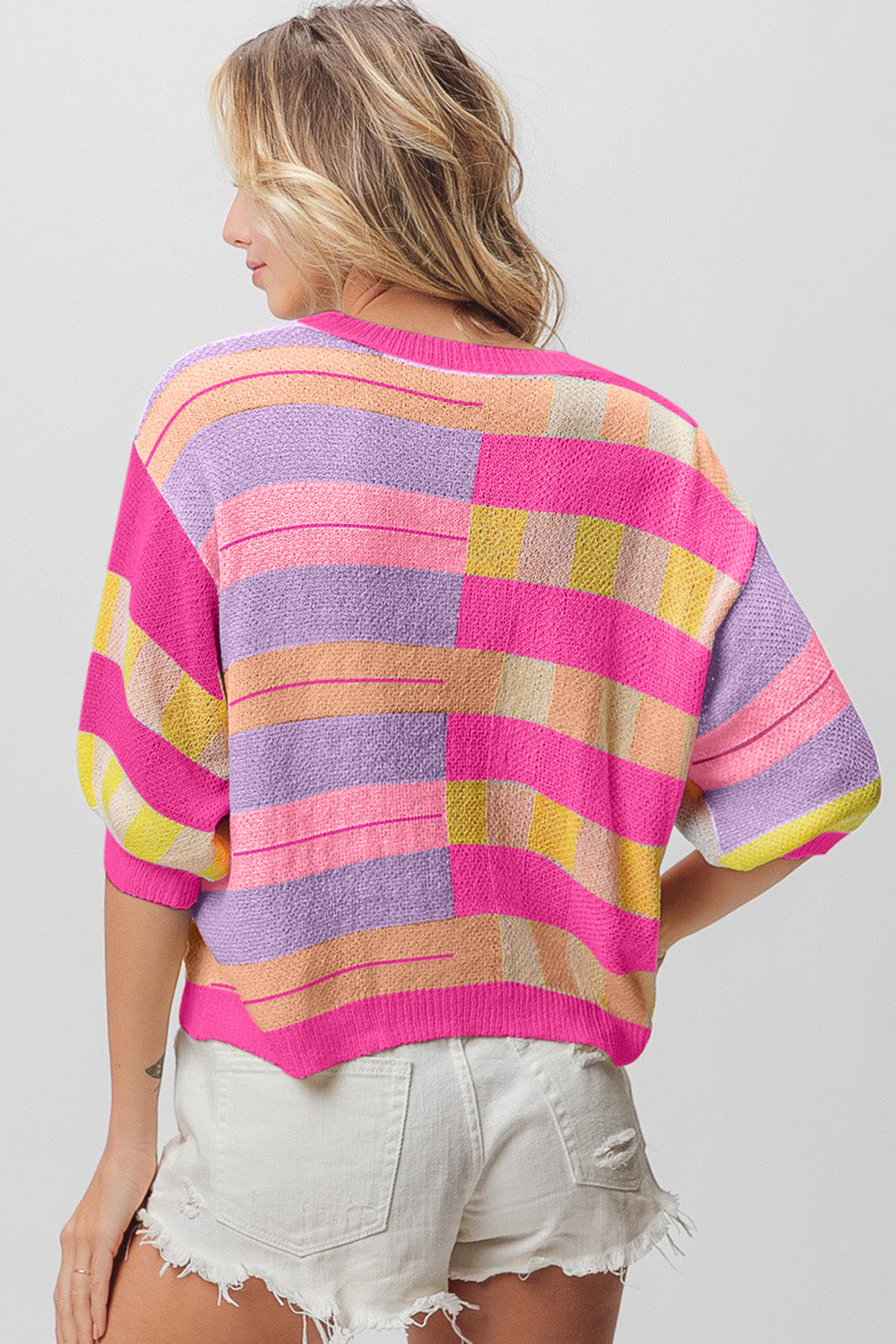 BiBi Multi Color Striped Round Neck Knit Top