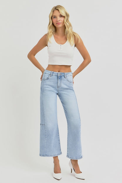 RISEN High Rise Seamed Detail Wide Leg Crop Jeans