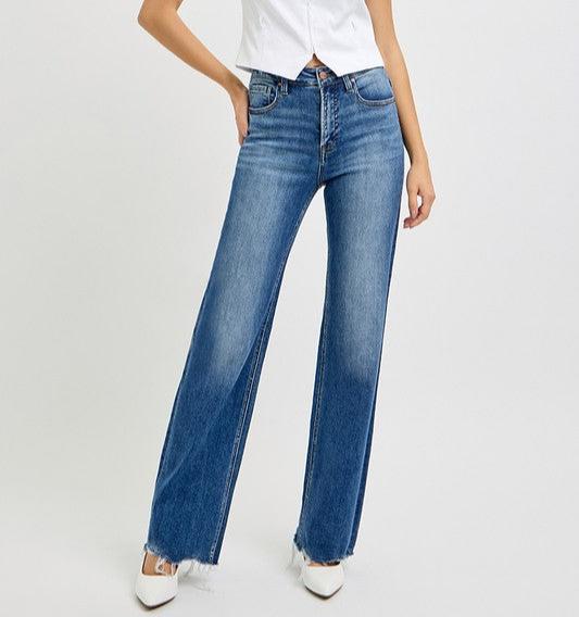 RISEN Tummy Control High Rise Raw Cut Jeans