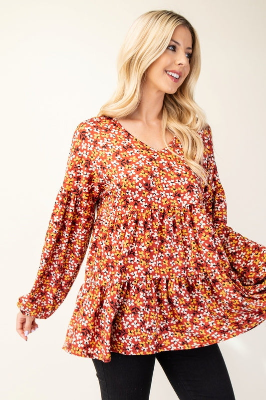 Celeste Floral V-Neck Balloon Sleeve Blouse