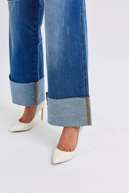 Judy Blue Distressed High Waist Wide Leg Jeans