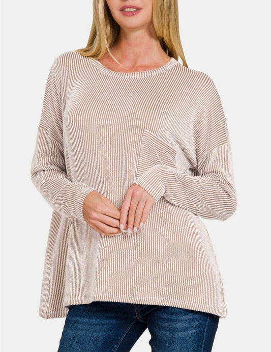 Zenana Ribbed Striped Long Sleeve T-Shirt