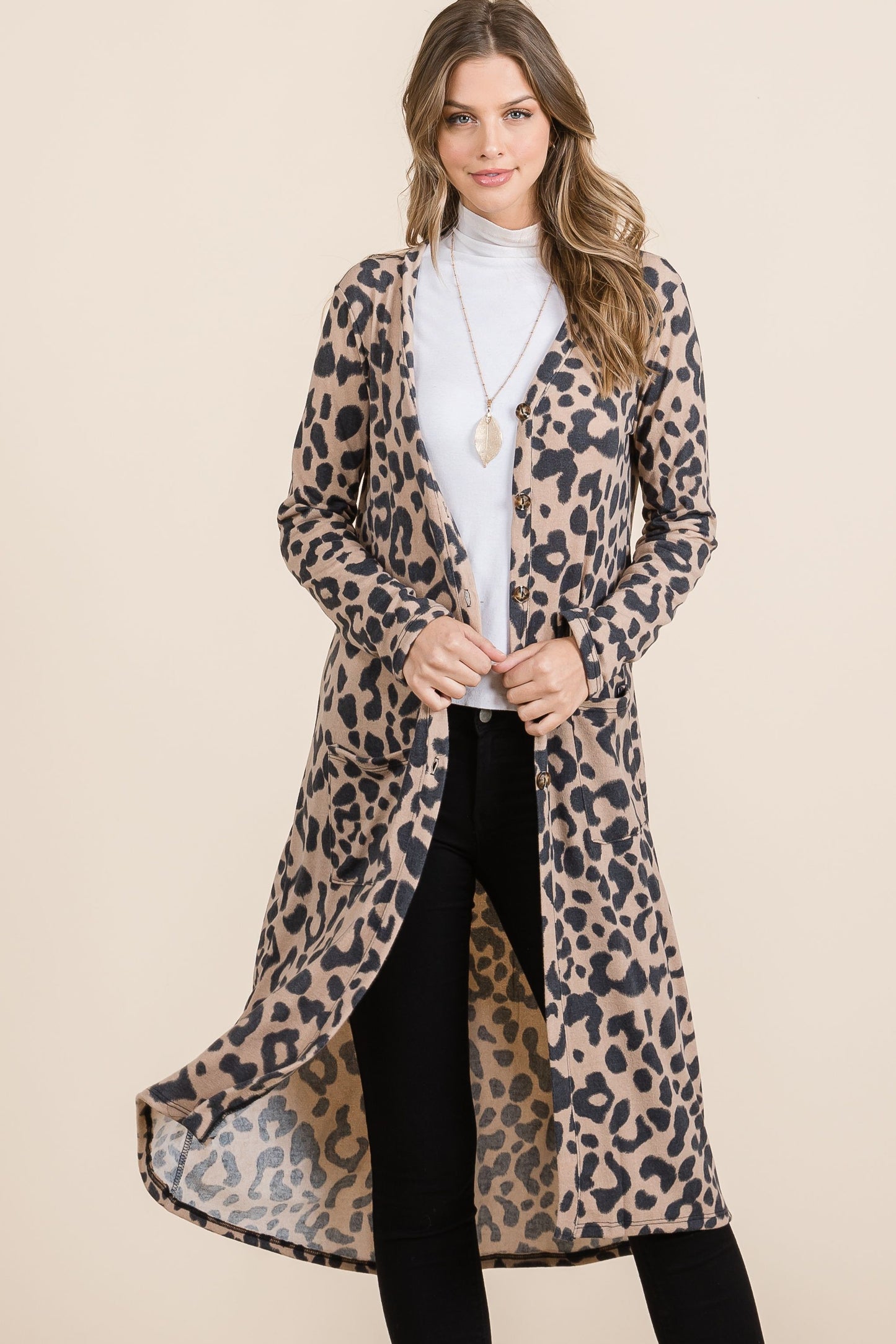 Celeste Leopard V-Neck Long Sleeve Cardigan