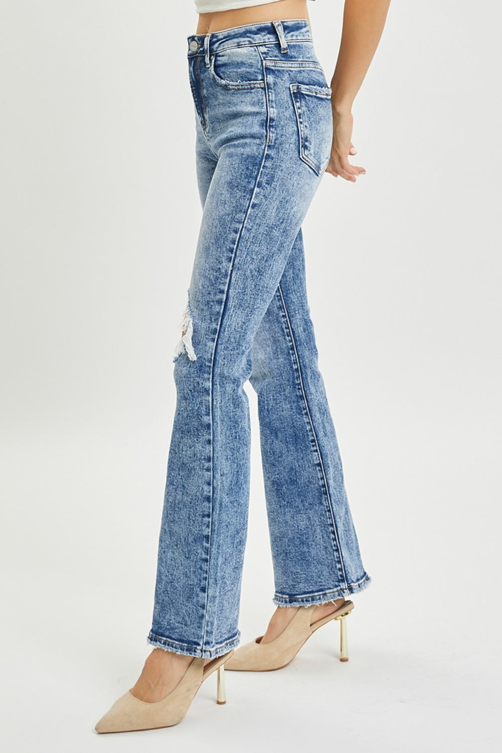 RISEN High Rise Distressed Flare Jeans