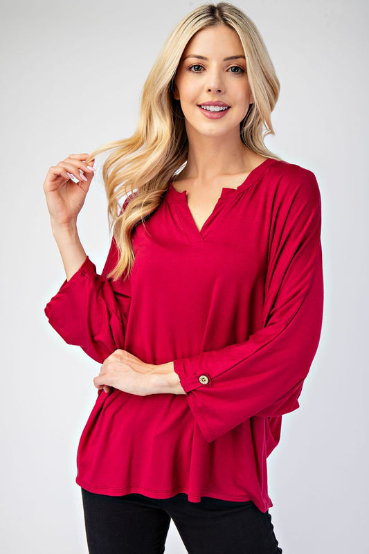 Celeste Notched Three-Quarter Sleeve Blouse