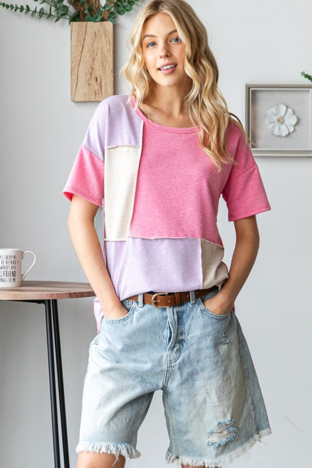 HOPELY Color Block Exposed Seam T-Shirt