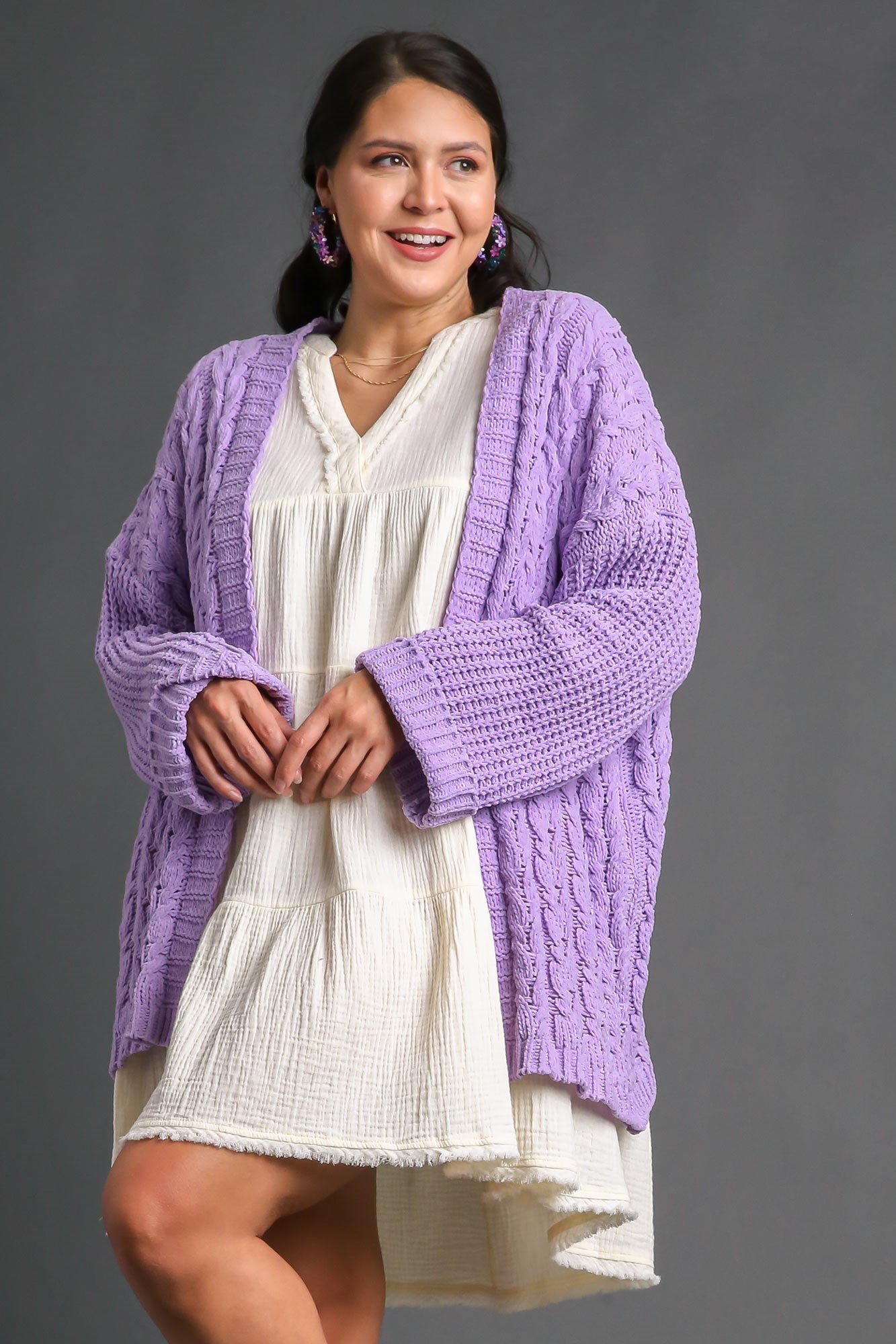 Umgee Cable Knit Open Front Long Sleeve Cardigan