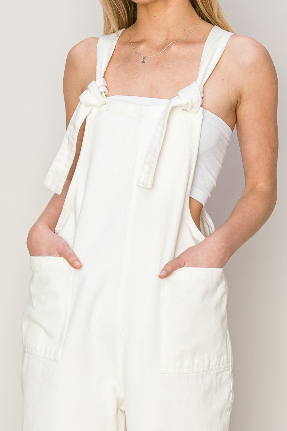 HYFVE Washed Twill Knotted Strap Overalls