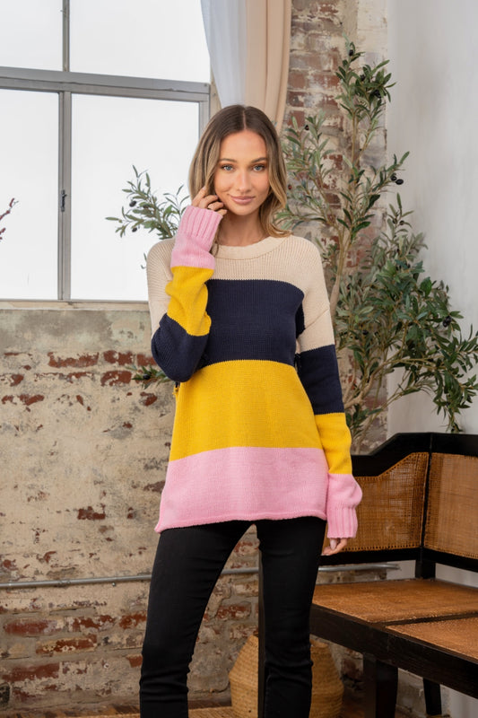 Sew In Love Color Block Exposed Seam Sweater