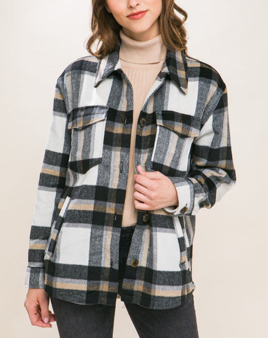 Love Tree Plaid Button Up Shacket