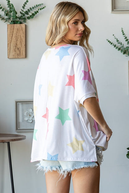 HOPELY Multi Colored Star Print T-Shirt