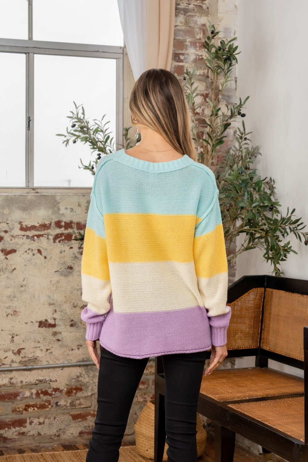 Sew In Love Color Block Exposed Seam Sweater