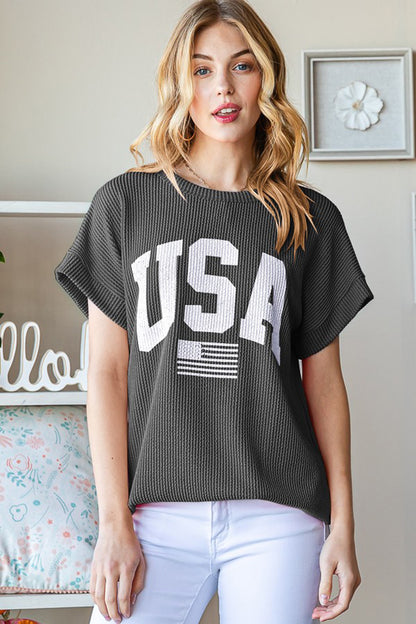 Heimish USA Graphic Short Sleeve Ribbed Top