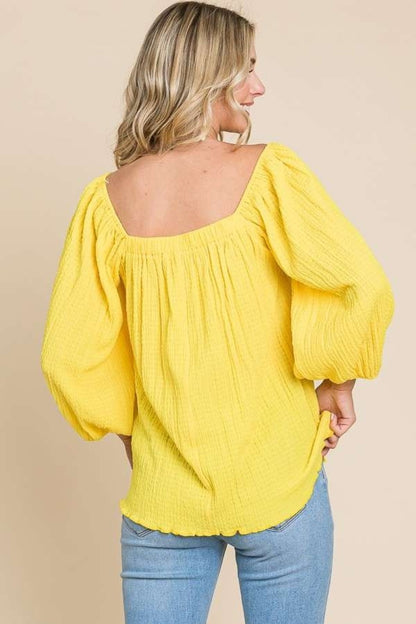 Culture Code Texture Square Neck Puff Sleeve Top