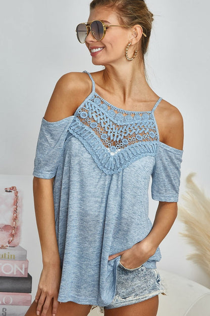 BiBi Front Crochet Lace Adjustable Strap Top