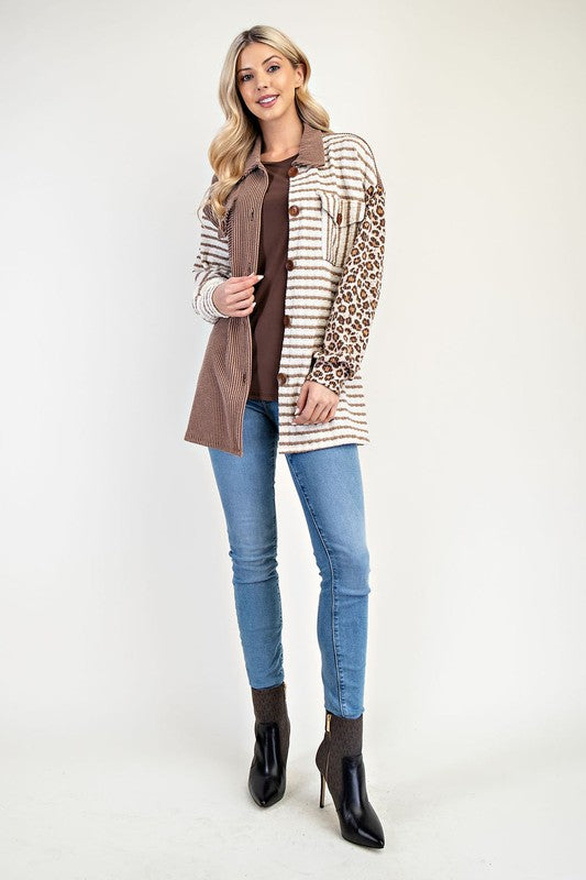 Celeste Leopard Contrast Button Up Shacket