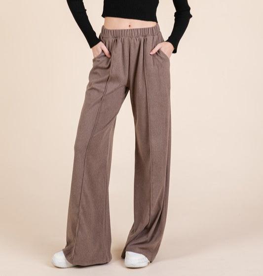 BOMBOM Elastic Waist Wide Leg Pants with Pockets