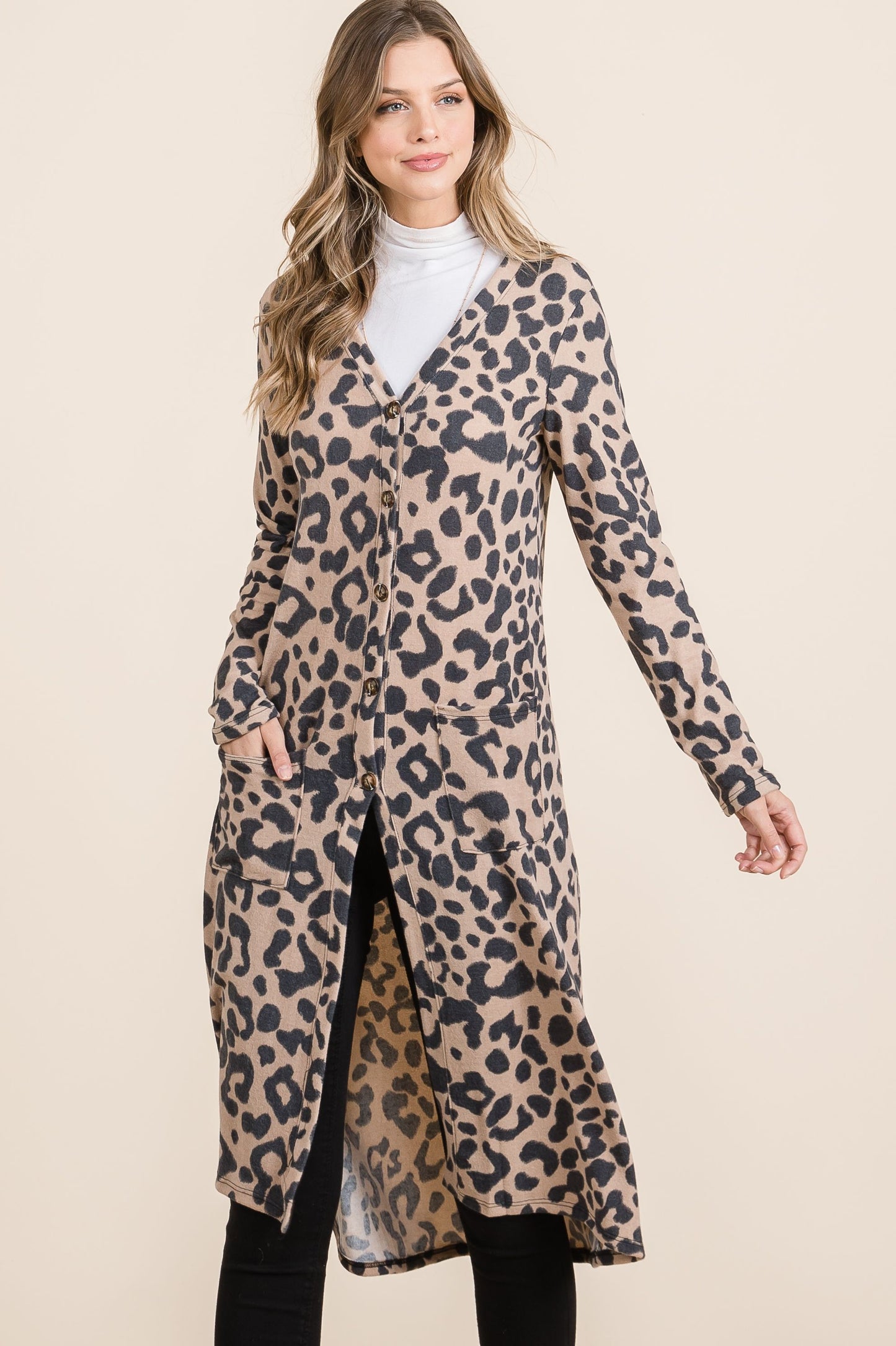 Celeste Leopard V-Neck Long Sleeve Cardigan