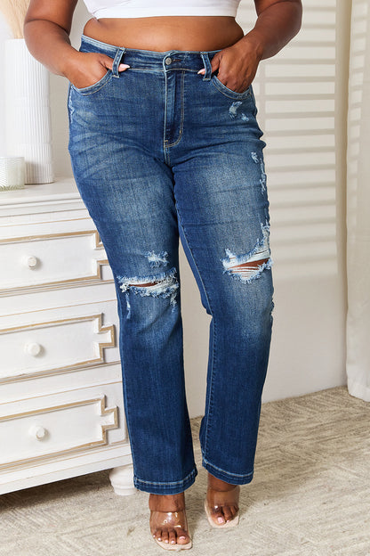 Judy Blue Mid Rise Hand Sand & Destroy Bootcut Jeans