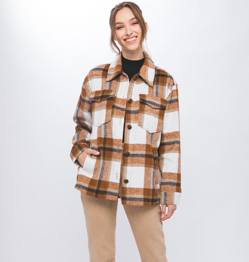 Love Tree Plaid Button Up Shacket