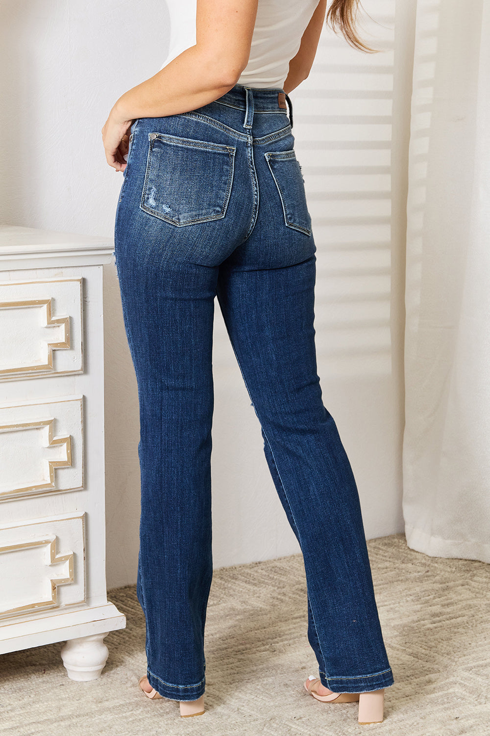 Judy Blue Mid Rise Hand Sand & Destroy Bootcut Jeans