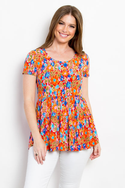 Be Stage Floral Short Sleeve Babydoll Top
