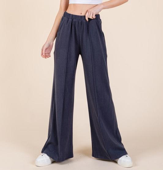 BOMBOM Elastic Waist Wide Leg Pants with Pockets