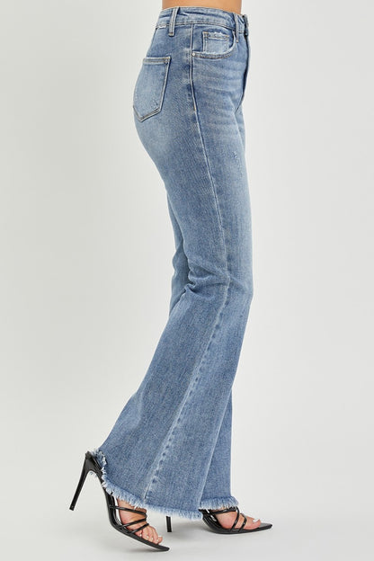 RISEN High Waist Raw Hem Flare Jeans