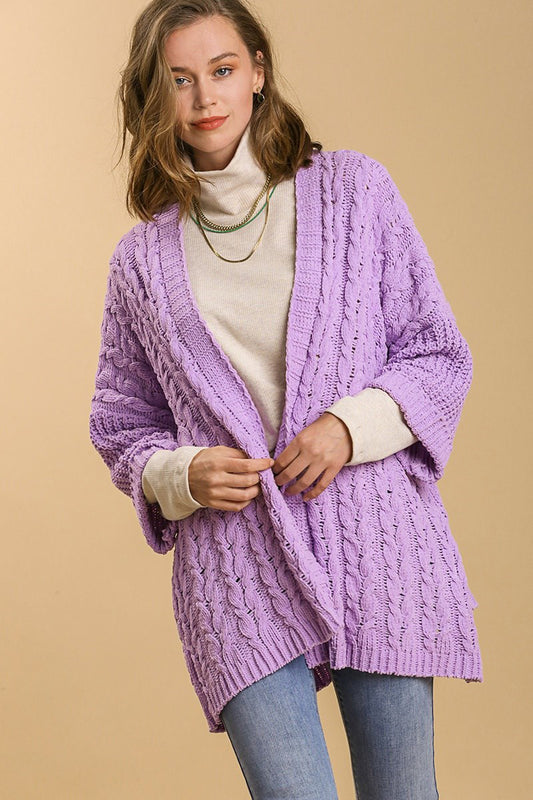 Umgee Cable Knit Open Front Long Sleeve Cardigan