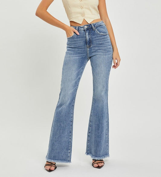 RISEN High Waist Raw Hem Flare Jeans