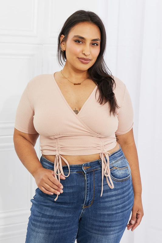 Capella Back To Simple Ribbed Front Scrunched Top in Blush