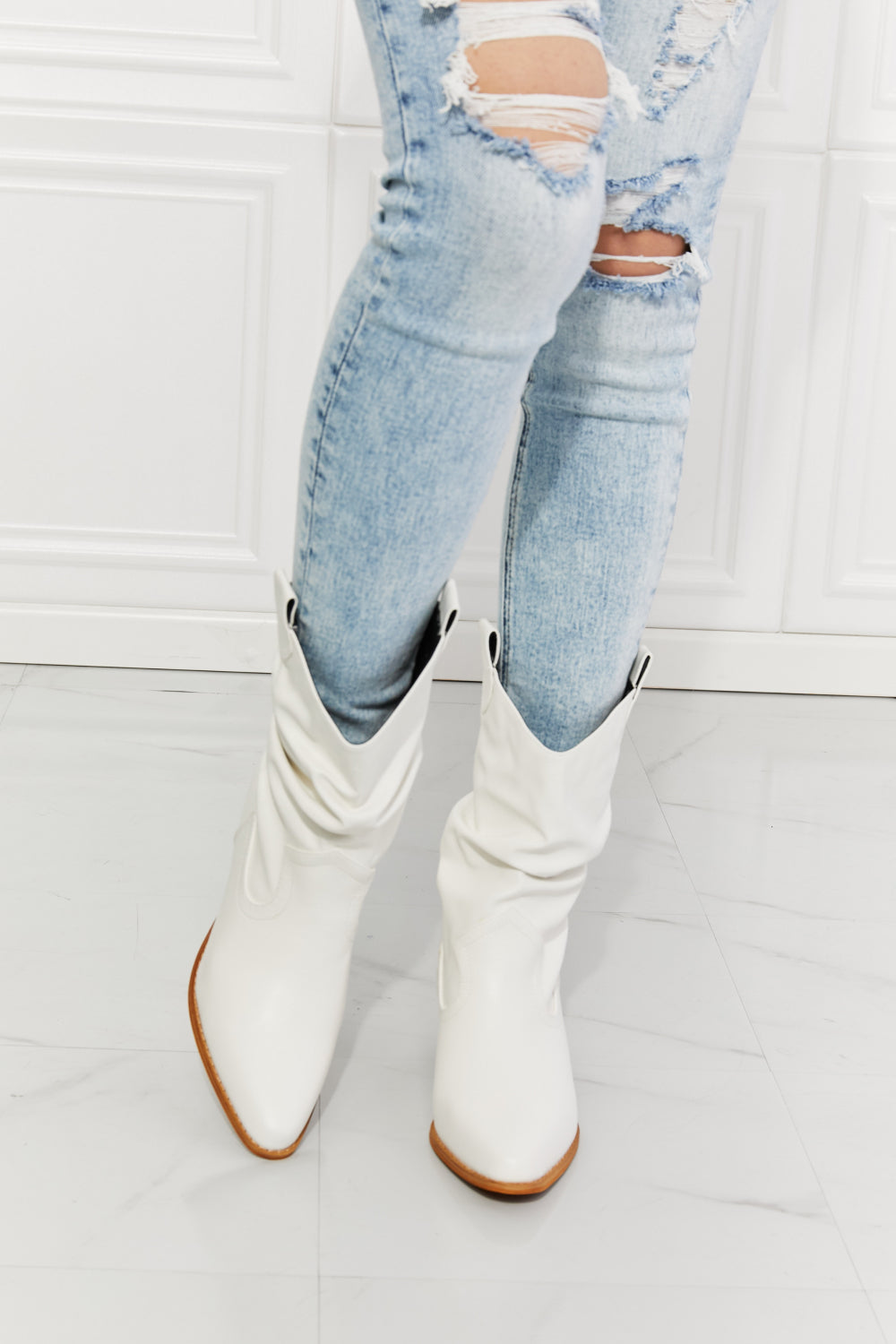 Scrunch Cowboy Boots in White