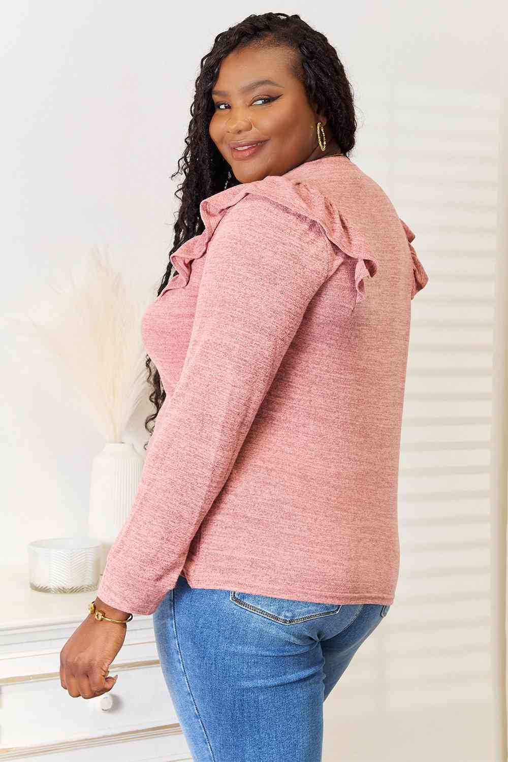 Double Take Ruffle Shoulder Long Sleeve T-Shirt