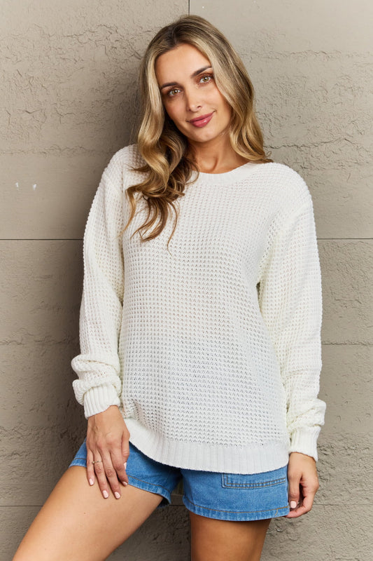 Zenana Cozy Season High Low Waffle Sweater Pullover