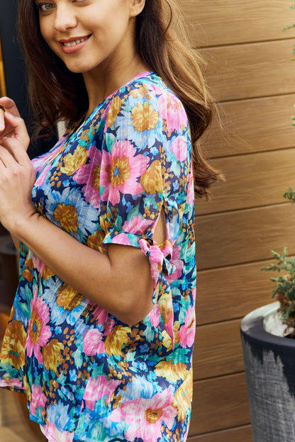 Petal Dew Floral V-Neck Tie Detail Blouse