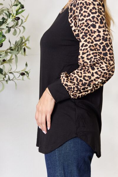 Celeste Leopard Round Neck Long Sleeve T-Shirt