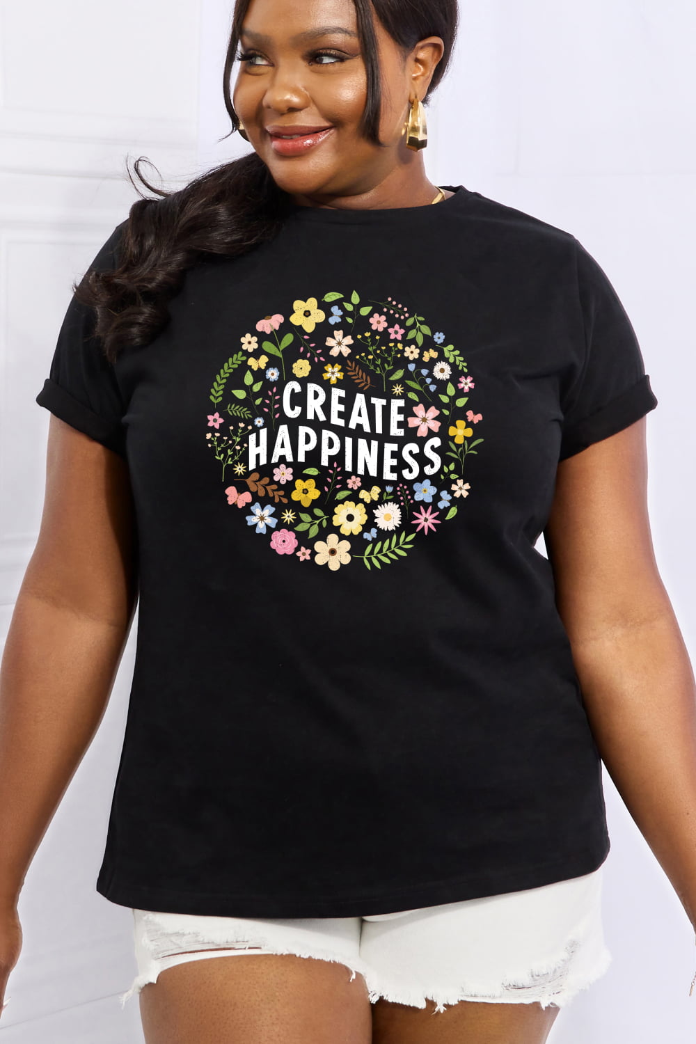 Simply Love CREATE HAPPINESS Graphic Cotton Tee