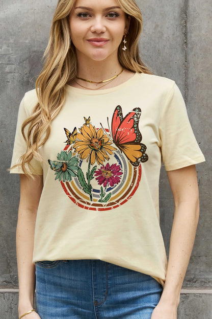Simply Love Flower & Butterfly Graphic Cotton Tee