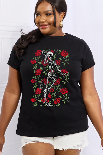 Simply Love Skeleton & Rose Graphic Cotton Tee