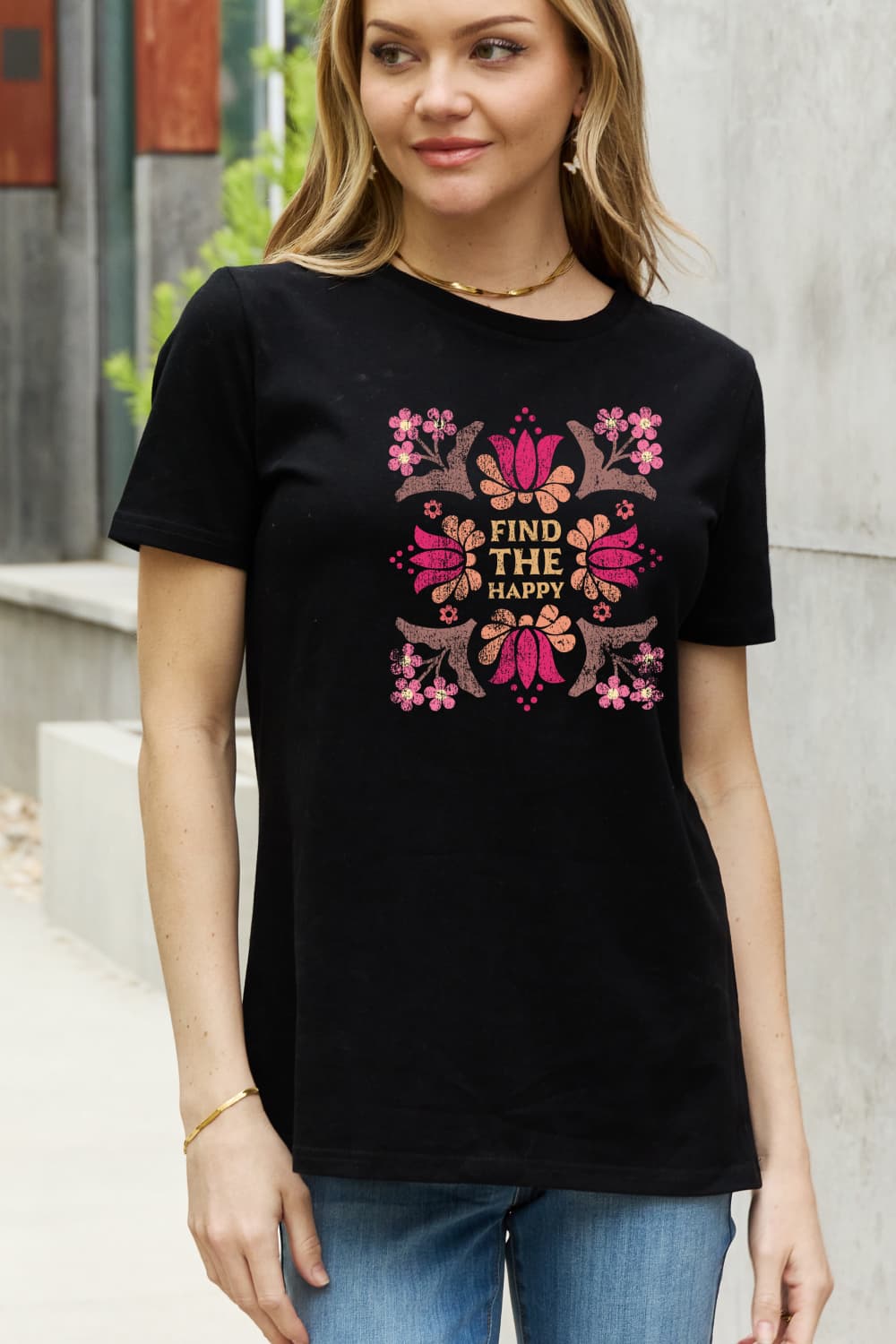 Simply Love FIND THE HAPPY Graphic Cotton Tee
