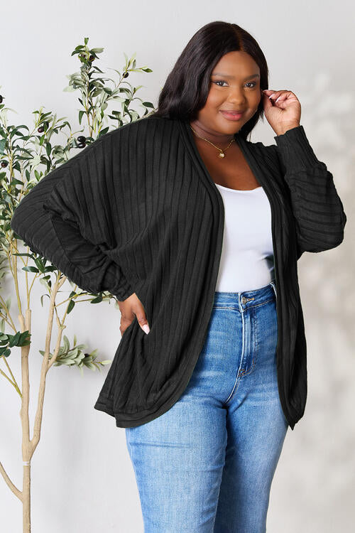 Ribbed Open Front Long Sleeve Cardigan